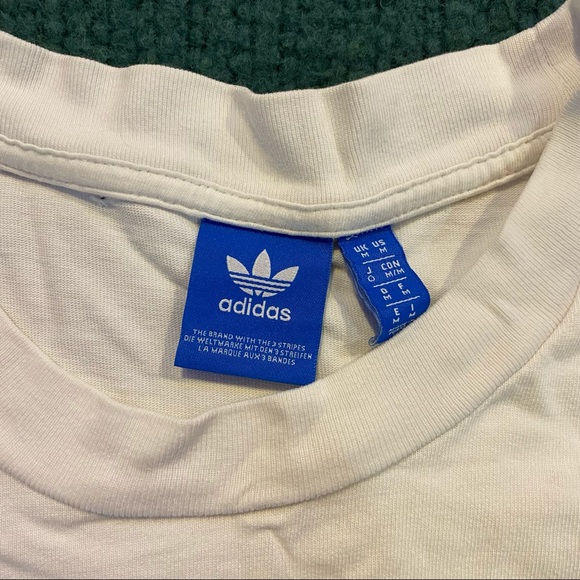 Oversized White Adidas Tee w/ Blue Trefoil Logo Puff Print - Picture 3 of 3